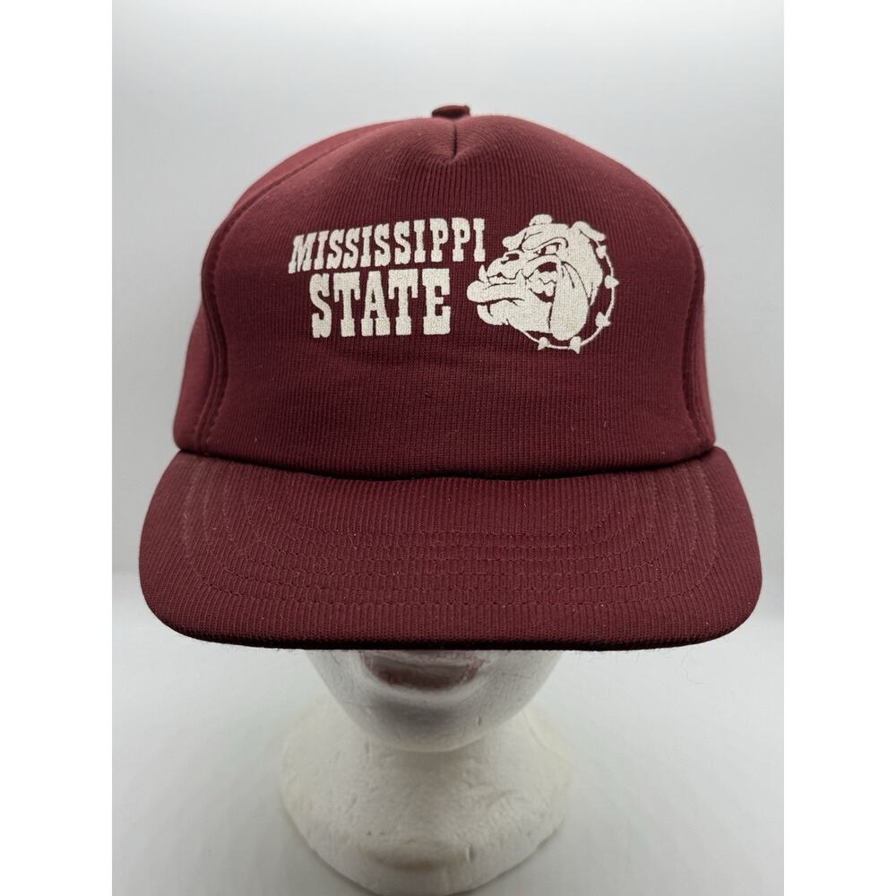 Vintage Rare 80s Five Panel Maroon Mississippi State Bulldogs Snapback Hat Cap